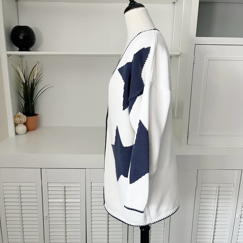 Adrienne Vittadini Navy and White Star Sweater - Picture 3 of 7